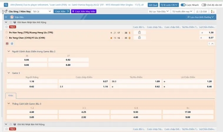 Bảng kèo cá cược Cầu Lông Tại TK88 đa dạng, phong phú