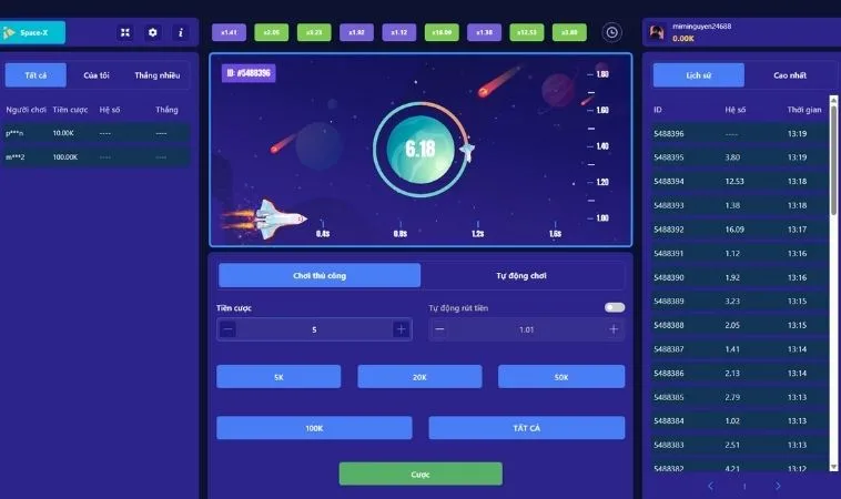 Giao diện chơi game nhanh ZetX Tại TK88