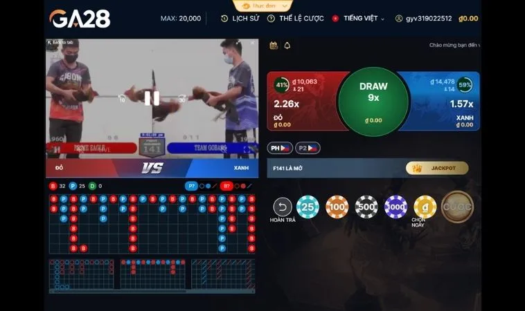 Giao diện cá cược Đá Gà GA28 Tại TK88